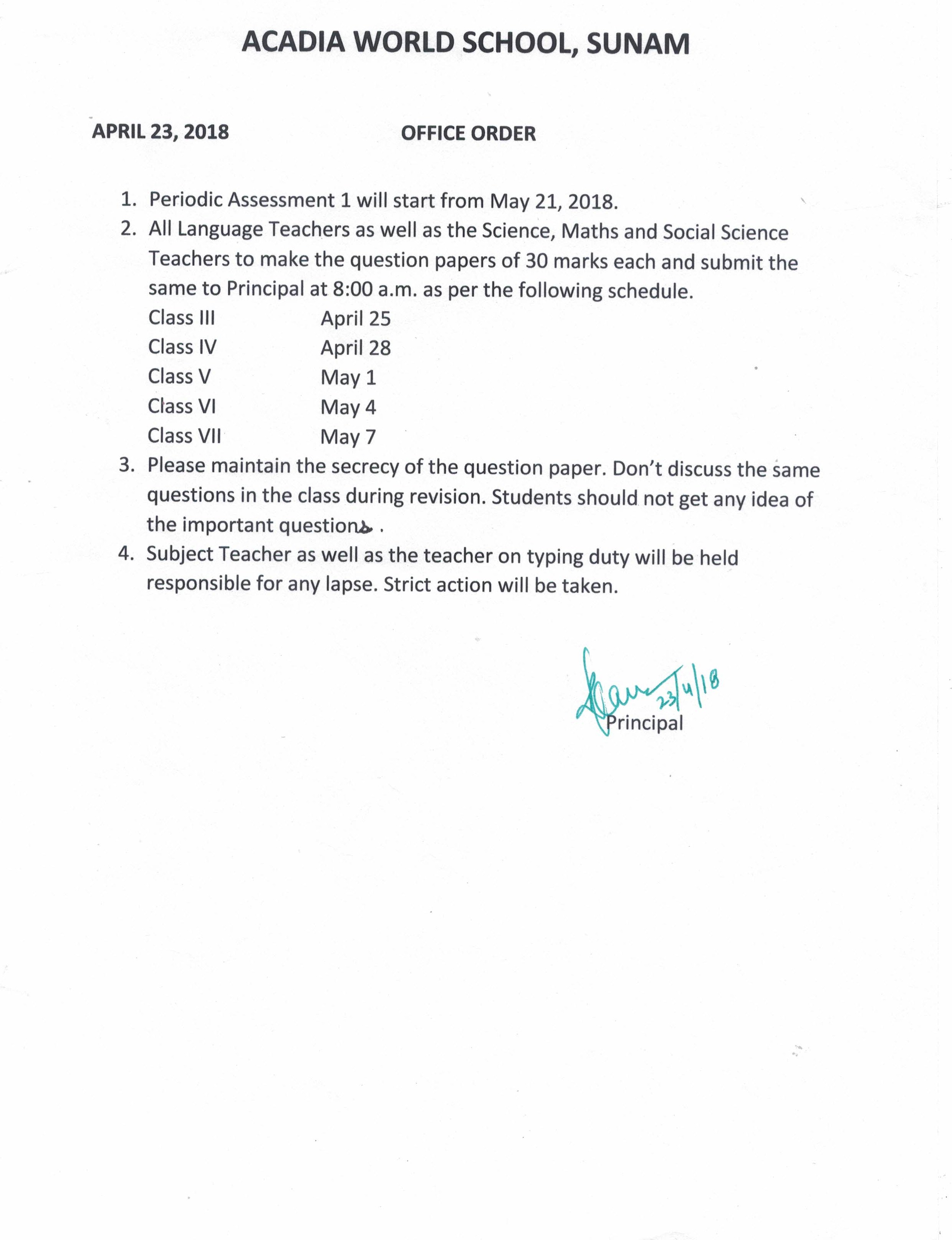 Notice 23 April, 2018