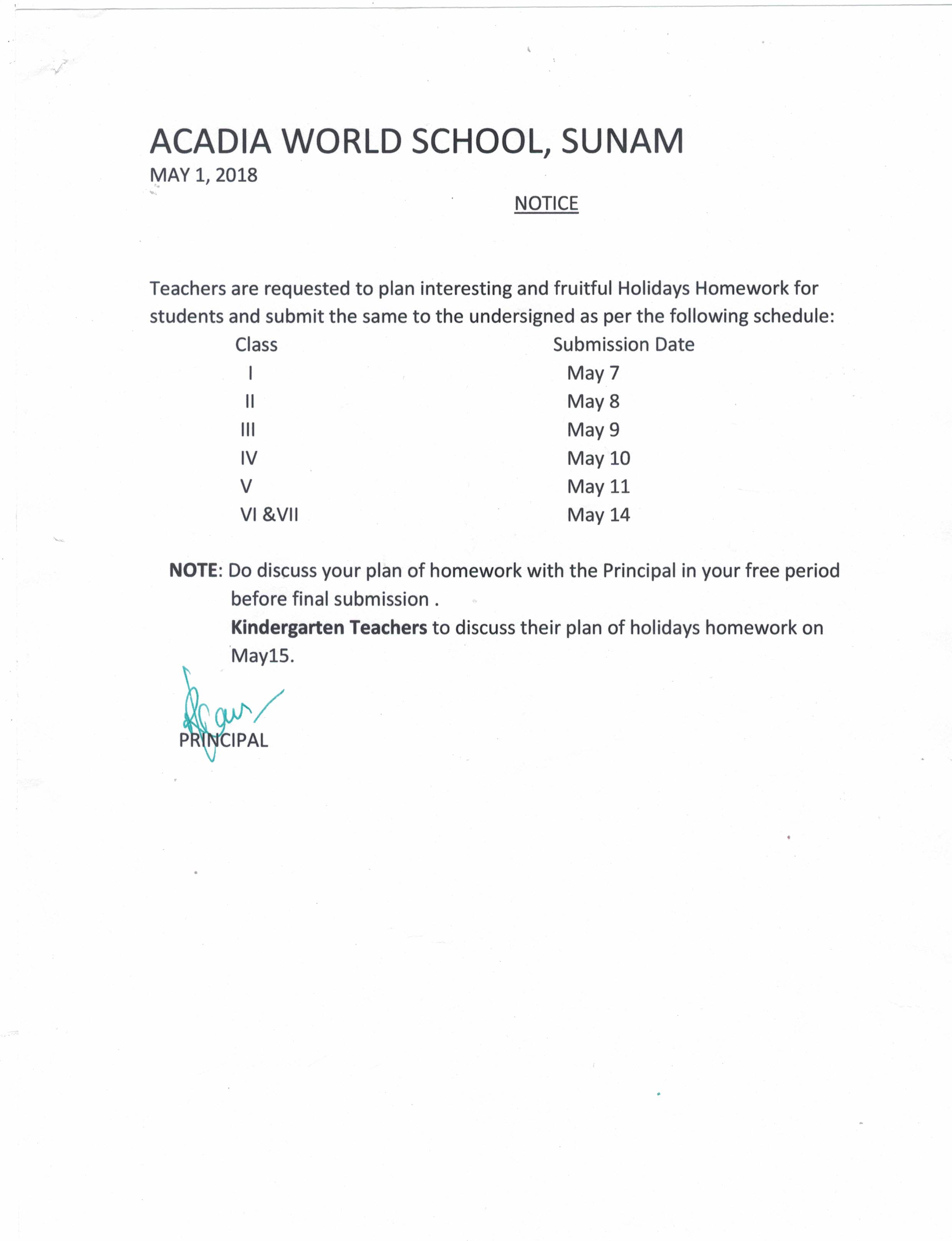 Notice 01 May, 2018