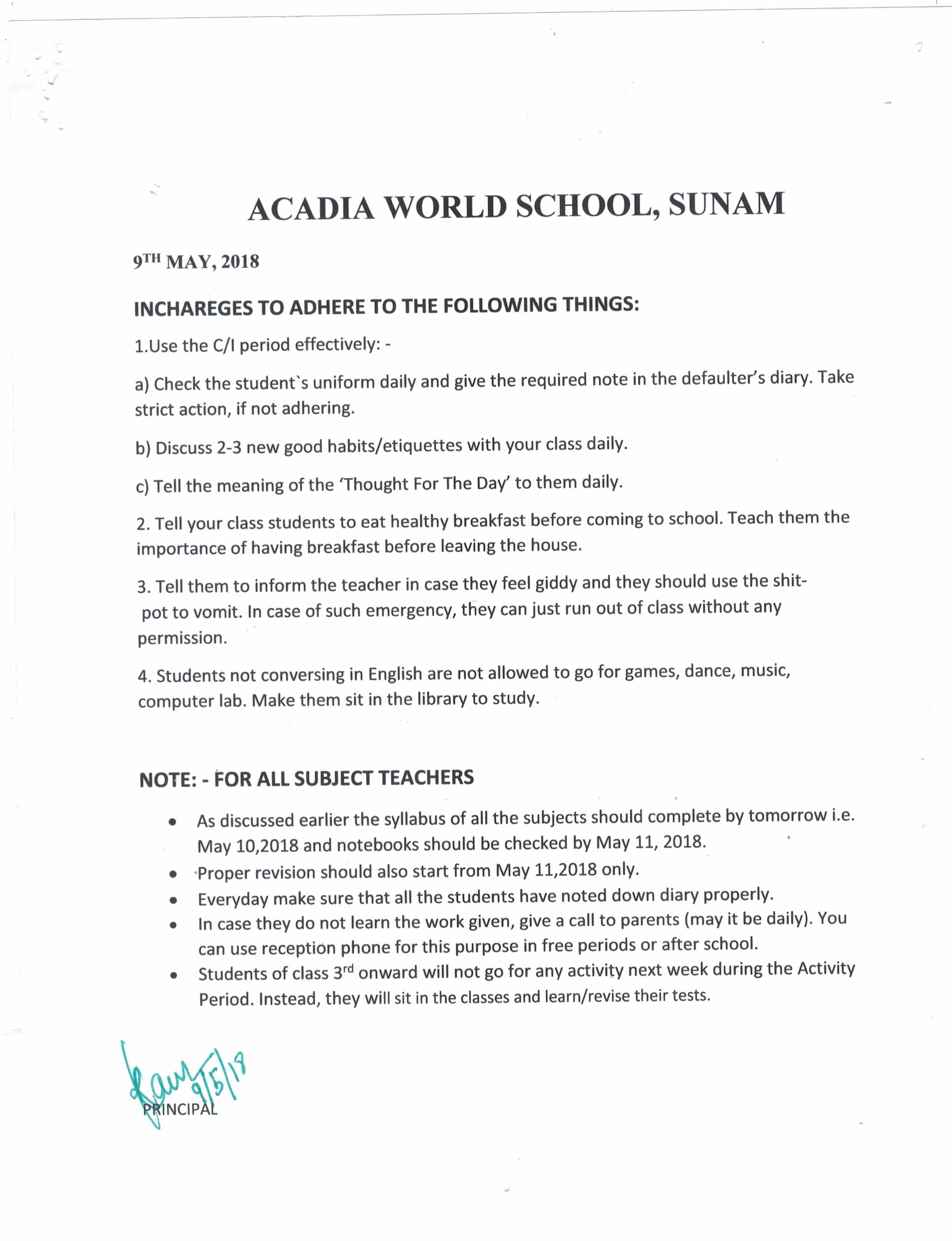 Notice 09 May, 2018